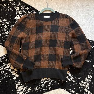 beachlunchlounge Black and Brown Plaid Crewneck Sweater